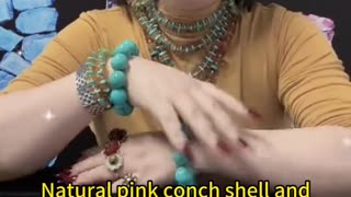 250107-1 Natural pink conch shell and turquoise paired with parent child bracelet, fashionable