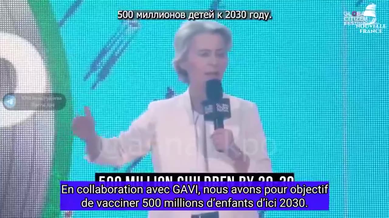 Ursula von der Leyen promises to 'vaccinate more than 500 million children' with Bill Gates.