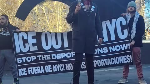 People in NYC protest against Kristi Noem and ICE.