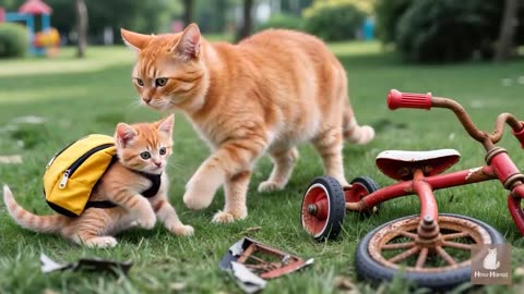 Mama Cat Trims Fur on the Farm and Makes Tiger Hat For Kittens At Home🐾🎩🐯_3