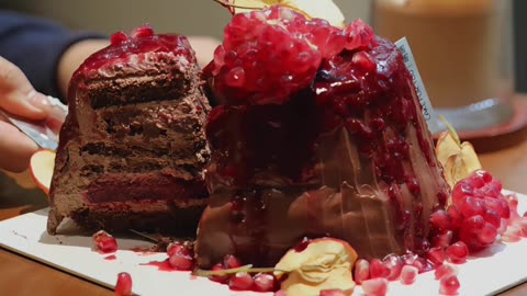 “Luxury Chocolate Cake with Apple & Pomegranate Topping ✨”