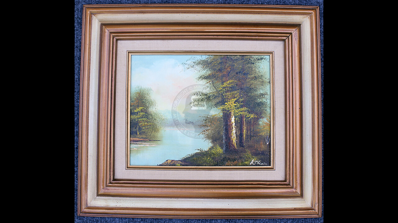 Oil Painting on Canvas by K. McCain in Wood Frame - Forested Riverbank