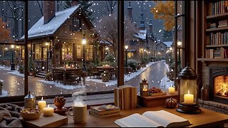 Beautiful Winter Coffee Shop ❄️ Gentle Jazz Piano Warm Fireplace Ambience for Focus and Study.