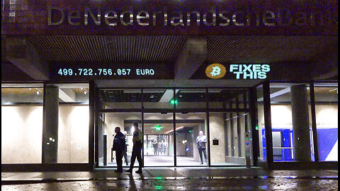 Politie grijpt in bij projectie LP op de Nederlandsche bank tijdens VIP feest van Lagarde en Knot