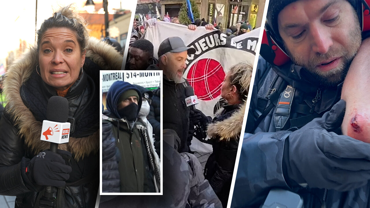 Des syndicalistes et Antifa attaquent Rebel News — même un père avec une poussette!
