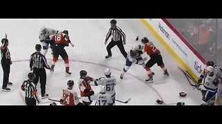 Multiple fights break out after hard check, NHL Tampa Bay Lightening vs Philadelphia Flyers