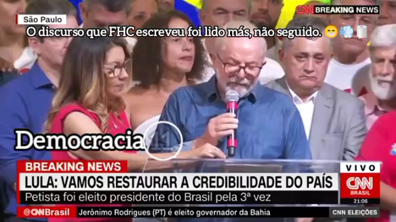 Depois de anunciado o roubo das urnas ele saiu para agradecer a democracia 11 vezes, faltou mais duas para 13💨🧻