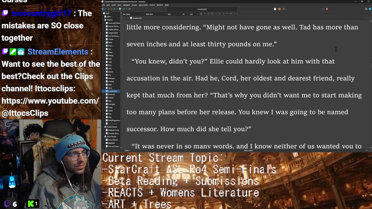 Beta Reading + REACTS + Commentary + Starcraft ASL Womens Literature! Wheel of Time! Art Arc Drawing: Trees! Letters from Trevor Letter 2!