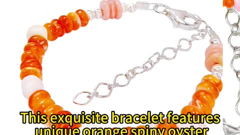 GN-20250225-02 This exquisite bracelet features unique orange spiny oyster surrounded