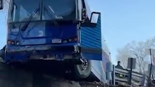 MTA bus in NYC drove off a Bronx overpass on Friday morning and was hanging off the edge