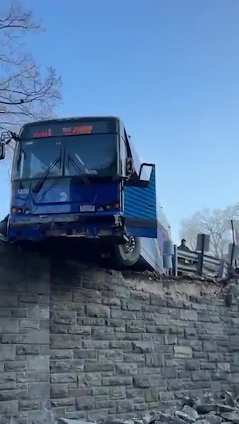 MTA bus in NYC drove off a Bronx overpass on Friday morning and was hanging off the edge