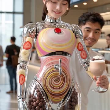 Fruity Milkshake Dispenser Robot #futuristic #robot #technology #humanoid #milkshake #café #AI