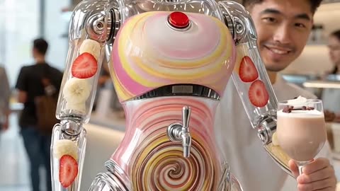 Fruity Milkshake Dispenser Robot #futuristic #robot #technology #humanoid #milkshake #café #AI