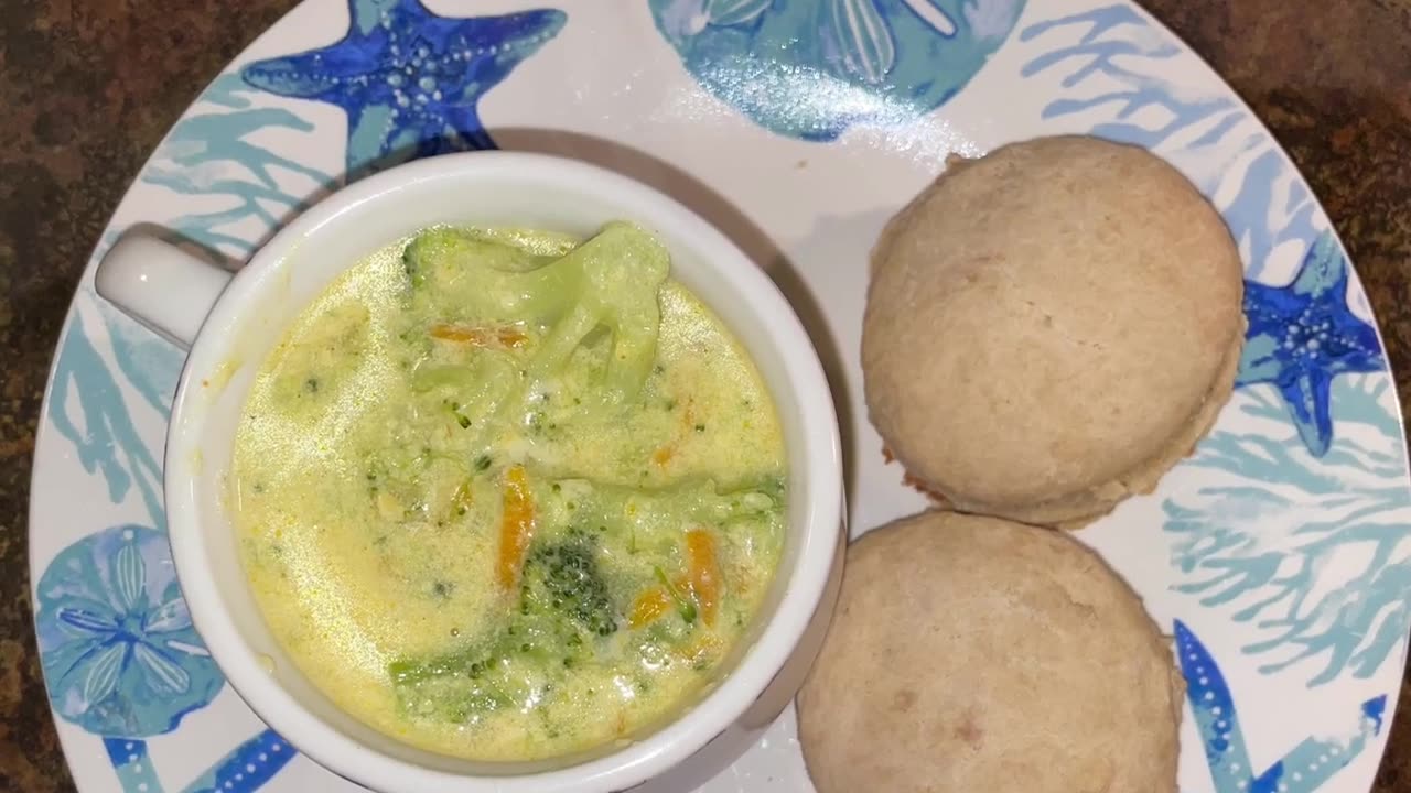 Cheddar Broccoli Soup, with Onion Biscuits