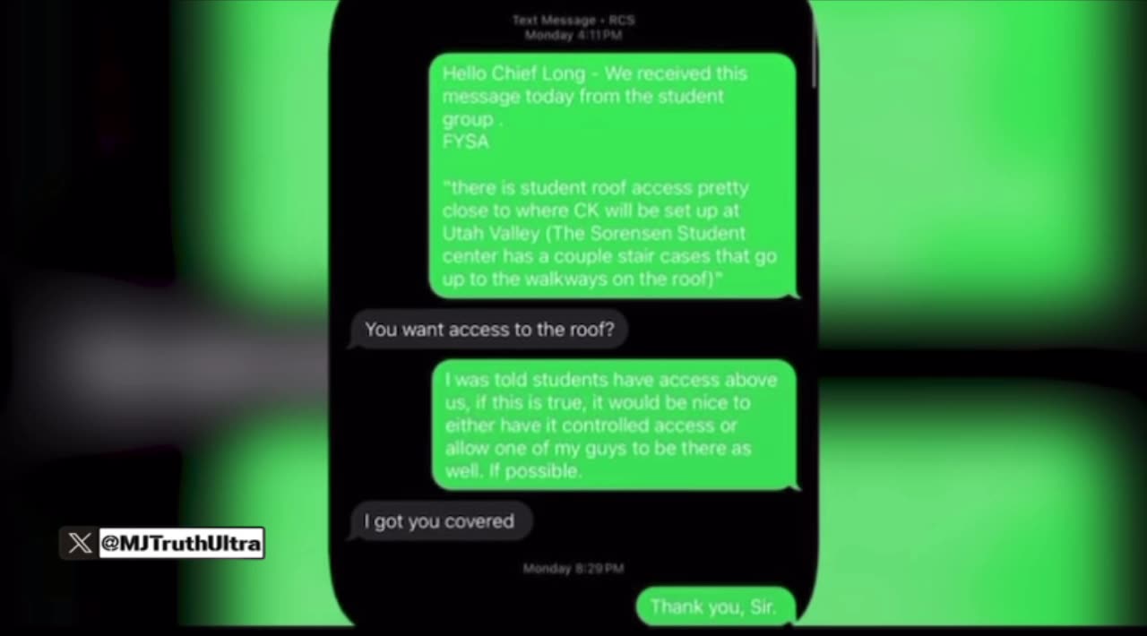 Charlie Kirk’s Head of Security shares text with UVU Chief - “I got you covered” Rooftops