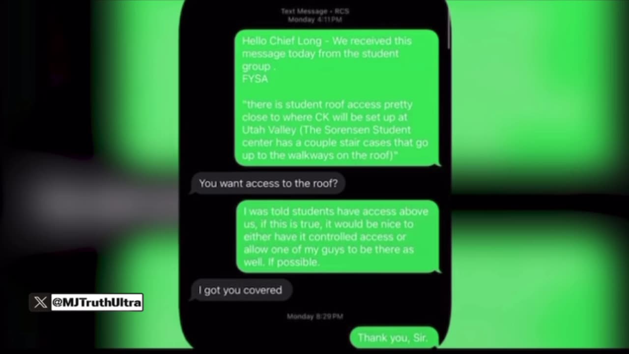 Charlie Kirk’s Head of Security shares text with UVU Chief - “I got you covered” Rooftops