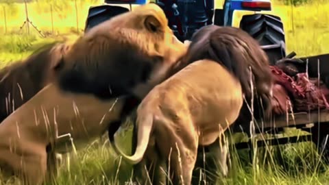 Wildlife Reserve Lions Feast on Huge Beef Chunks!