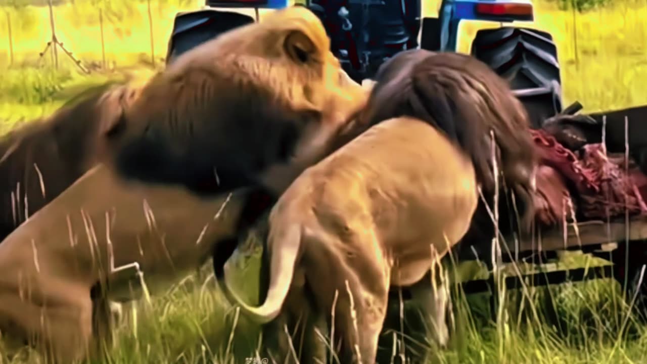 Wildlife Reserve Lions Feast on Huge Beef Chunks!