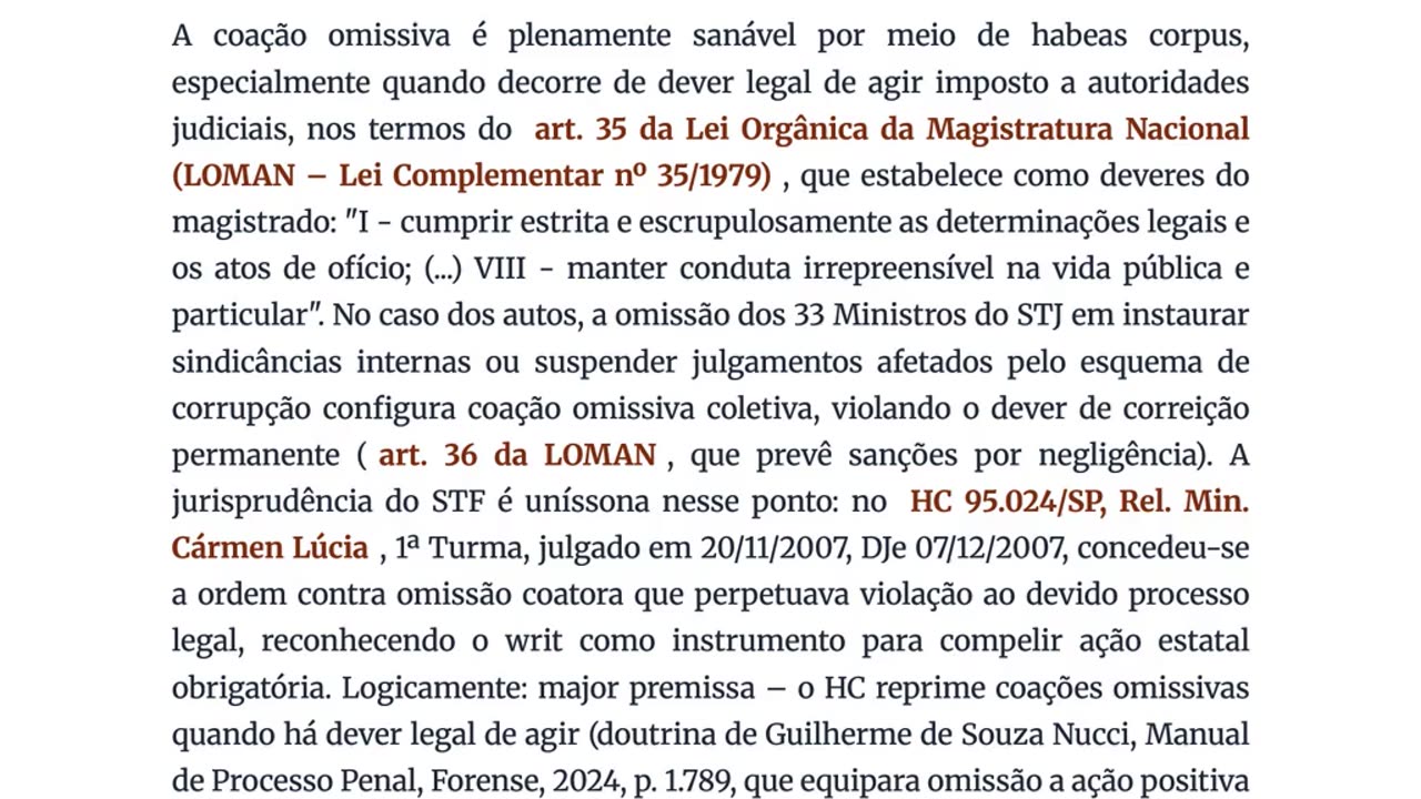 HC COM PEDIDO DE LIMINAR INAUDITA ALTERA PARS – COAÇÃO ILEGAL OMISSIVA DOS 33 MINISTROS DO STJ