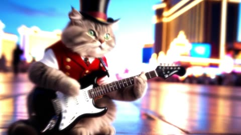 Adorable cat strums a guitar like a pro
