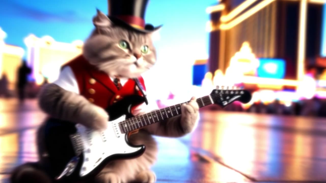Adorable cat strums a guitar like a pro