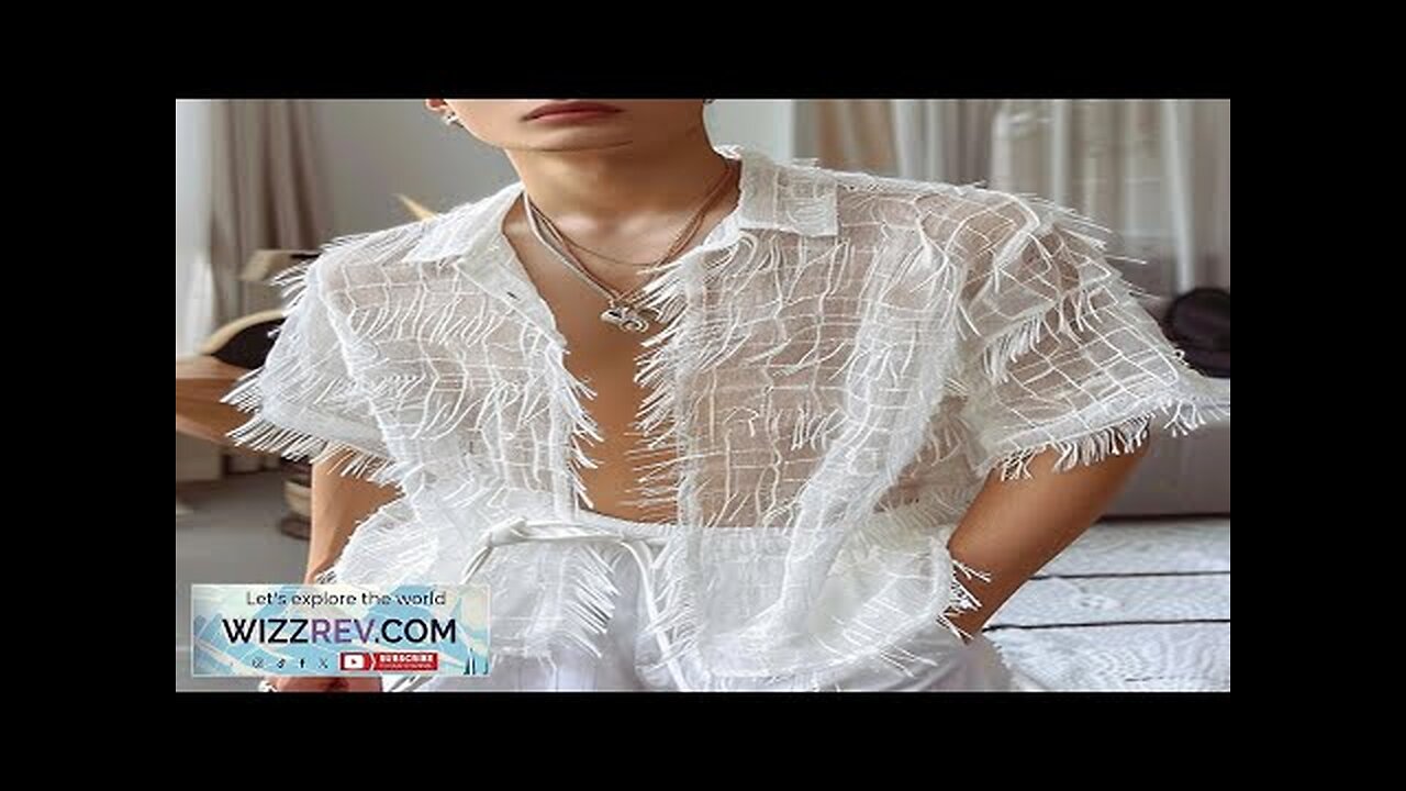 INCERUN Mens Shirts Fringed Chiffon White Shirt V-neck Lapel Short Sleeve Shirt Review