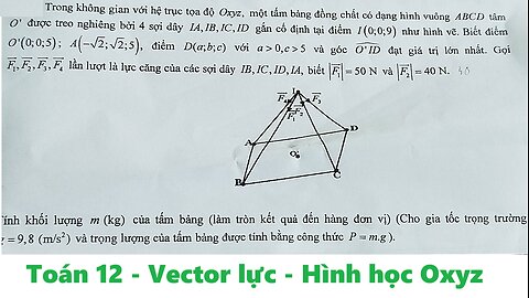 Toán 12: Trong không gian với hệ trục tọa độ Oxyz, một tấm bảng đồng chất có dạng hình vuông ABCD