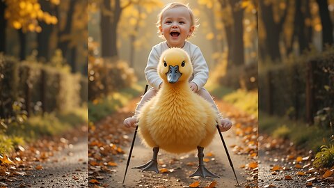 Cutest Baby Riding a Giant Duck in Fall! 🍁🦆😊