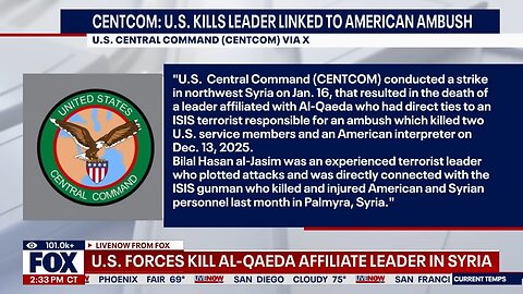 BREAKING: US strike in Syria kills terrorist leader, CENTCOM says