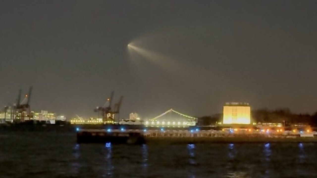 SpaceX Falcon 9 rocket launch seen from New York City.
