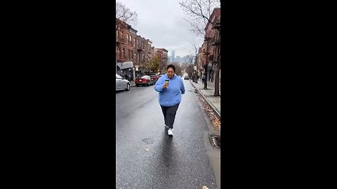 Fat lady falls while running and makes a dent in the road