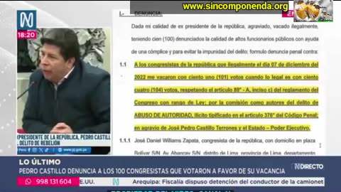 PEDRO CASTILLO DENUNCIA A CONGRESISTAS QUE LO VACARON Y A LA EXPRESIDENTE DINA BOLUARTE