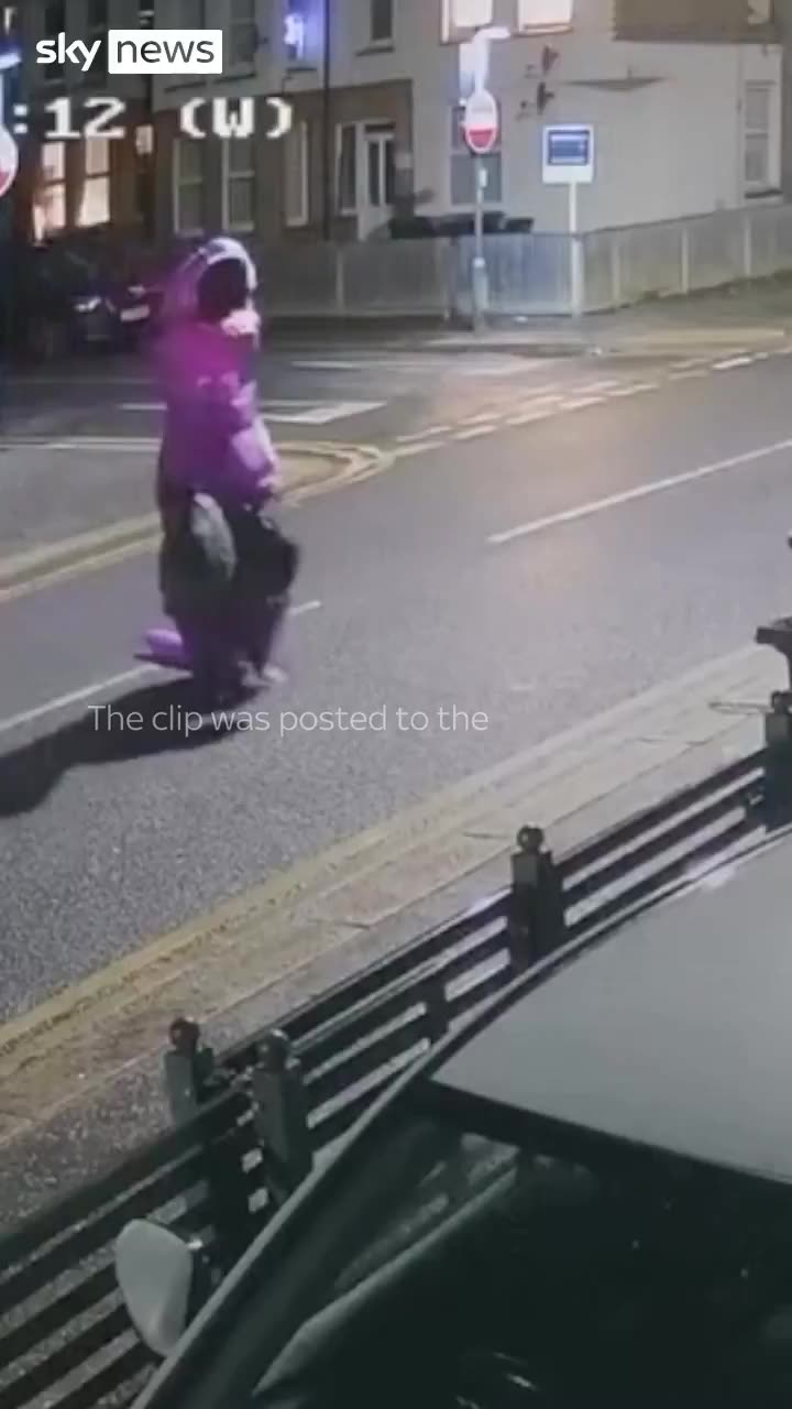 CCTV caught a fly-tipper in a purple dinosaur costume dumping trash on the