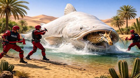 heroic rescue team saves a lone giraffe in the desert from an attack by a giant catfish 🦒🐟