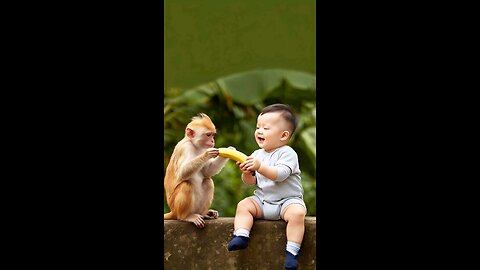 Friendship Between a Baby and a Little Monkey 🍌❤️