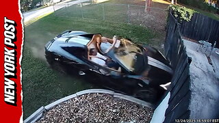Watch the moment Corvette slams into Florida home on Christmas Eve