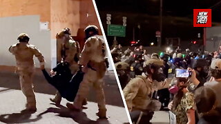 Agents carry Portland protester into ICE facility – as Oregon sues Trump