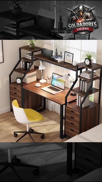 Desk with steel shelf.