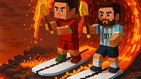 minecraft ronaldo and messi epic lava surfing challenge #messi #ronaldo #cr7 #shorts #minecraft