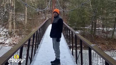 WALKING OVER A SNOW COVERED BRIDGE!