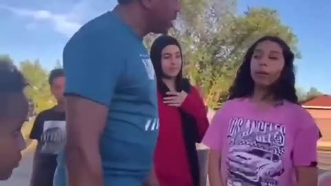 Father slaps girl for mocking his son.