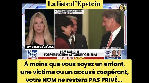 🔴Pam Bondi, la nouvelle procureure générale des USA, a demandé la publication de la liste d’Epstein!