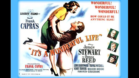 Frank Capra's It's A Wonderful Life, 1946. James Stewart, Donna Reed, Lionel Barrymore, Thomas Mitchell, Henry Travers, Beulah Bondi, Ward Bond, Frank Faylen, Gloria Grahame