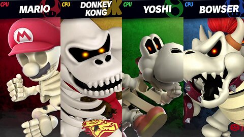 Skeleton Mario vs Dry Donkey Kong vs Dry Yoshi vs Dry Bowser - SSBU Quickie