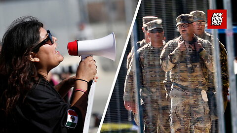 'Get out of our city!': protesters heckle National Guard outside ICE facility near Chicago"
			