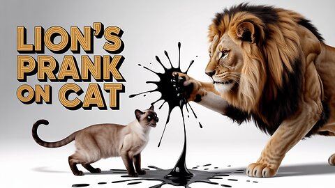Lion throw paint on cat