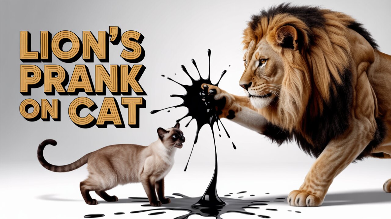 Lion throw paint on cat
