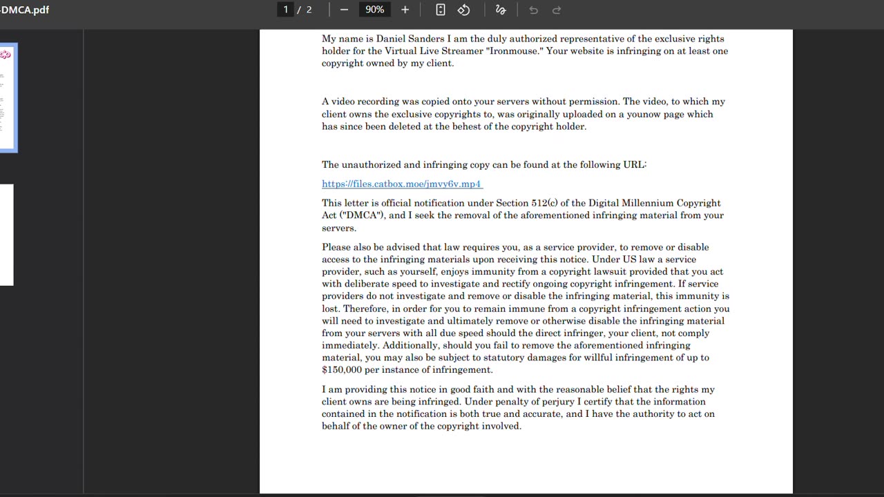 RE: DMCA notice for removal of copyrighted material