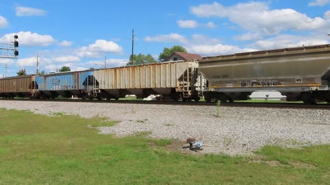 Solo Norfolk Southern mix freight train going through Bellevue, Ohio on September 6, 2025