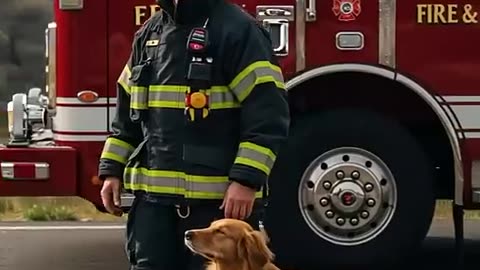 Golden Retriever Mom and Puppy Save Firefighter